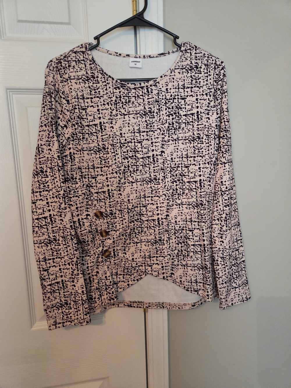 Women's Patterned Long Sleeve Top - Cream/Black